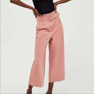 Zara Basic Pink Paperbag Waist Wide Leg Cropped Pant Size Small